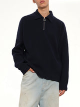 Wool Zip Sweater in Navy