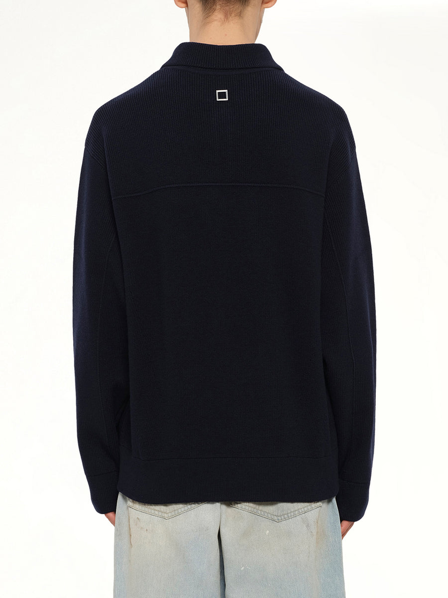 Wool Zip Sweater in Navy