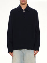 Wool Zip Sweater in Navy