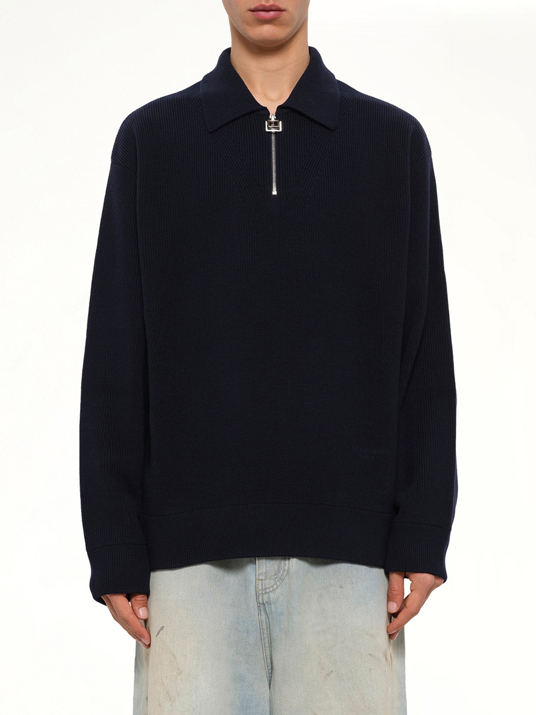 Wool Zip Sweater in Navy