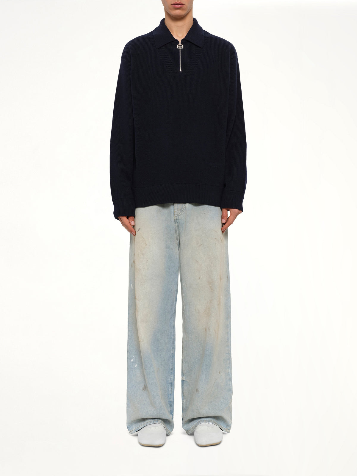 Wool Zip Sweater in Navy