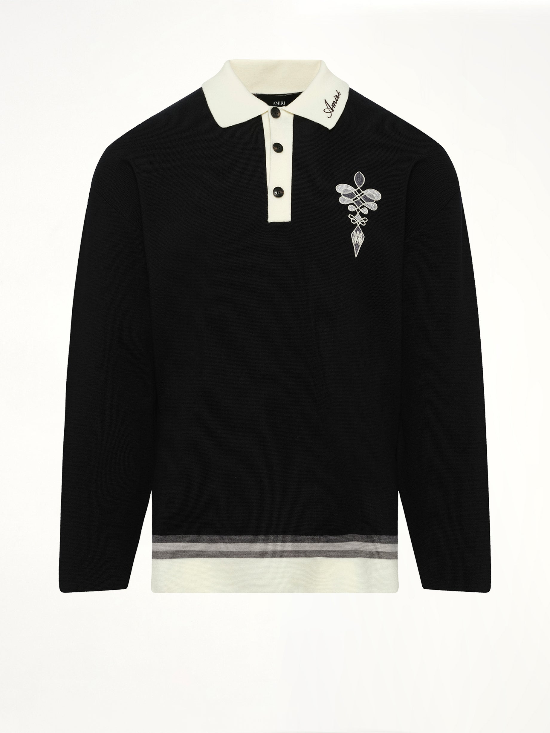 Amiri Lasso Knit Oversized LS Polo in Black