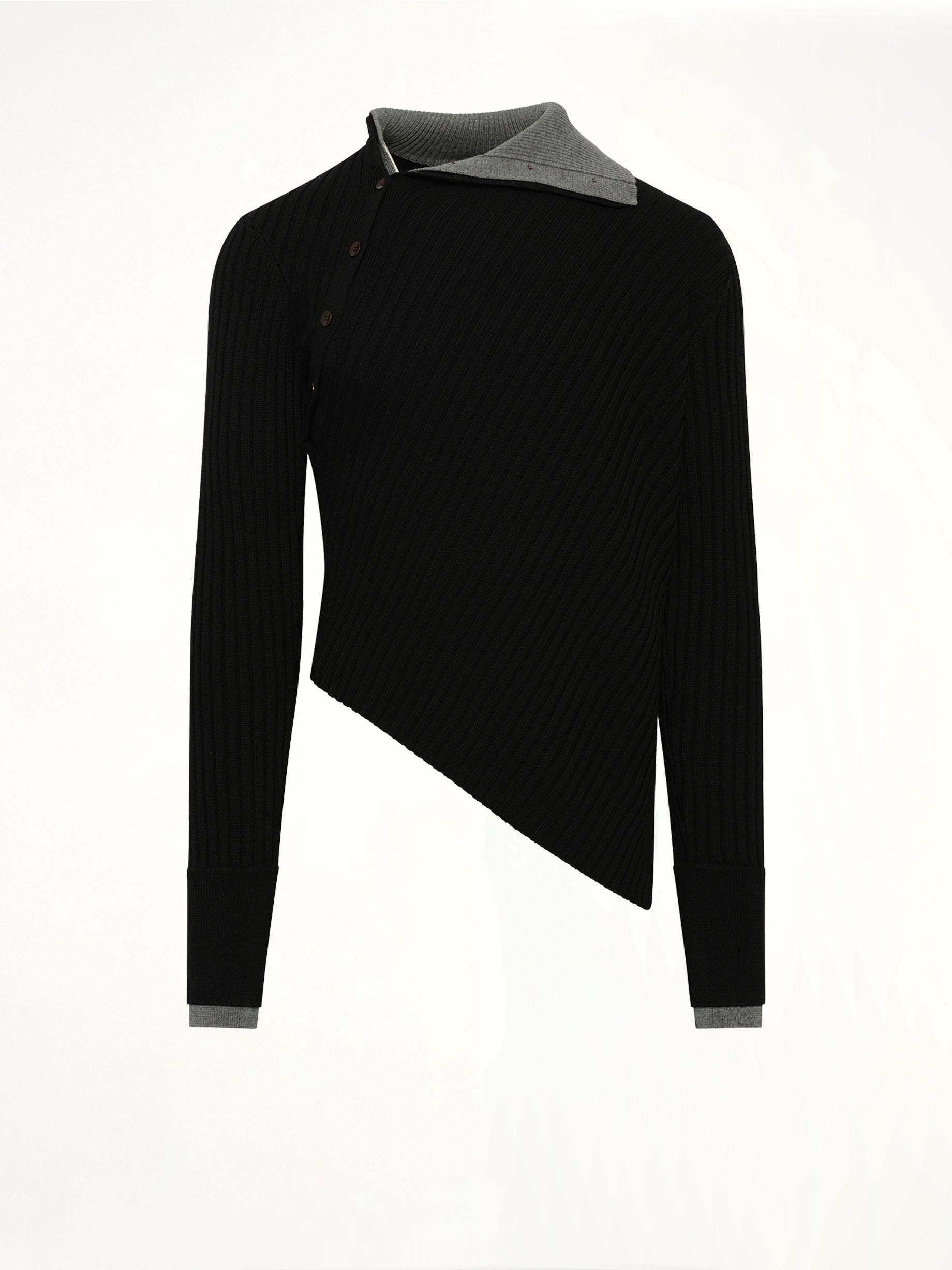 Asymmetrical Wool Turtle Neck in Black
