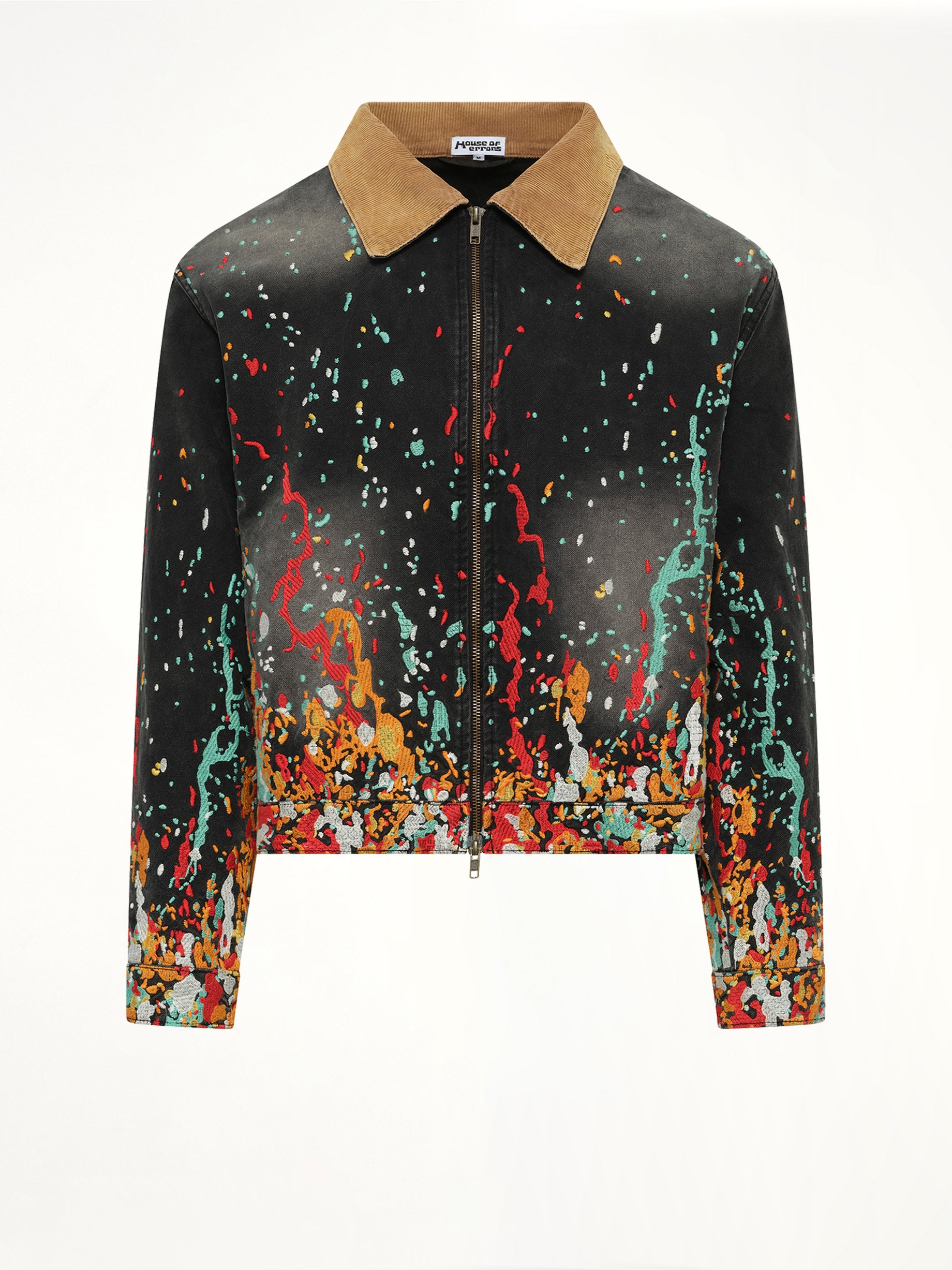 Embroidered Paint Workwear Jacket in Washed Black