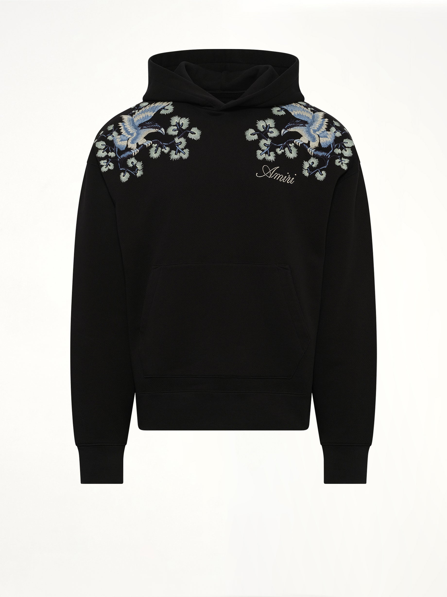 Floral Embroidered Hoodie in Black