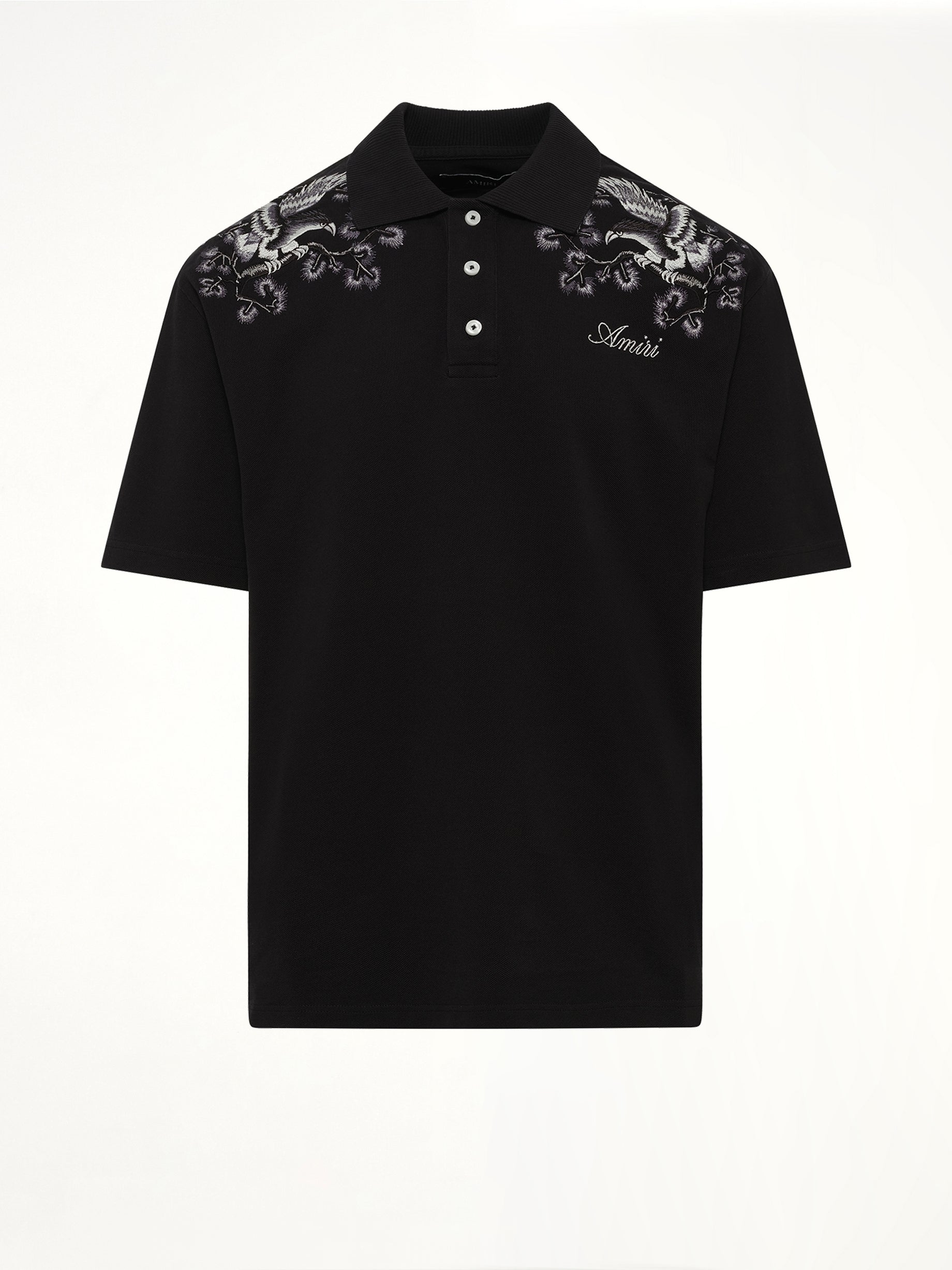 Floral Embroidered Polo in Black
