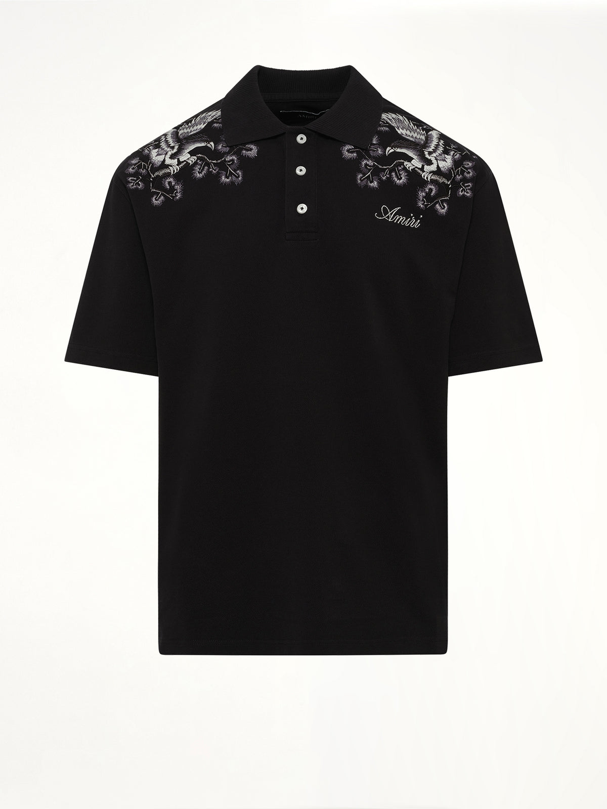 Floral Embroidered Polo in Black