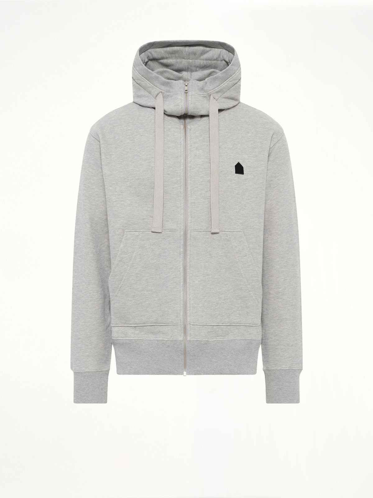 Hut Embroidery Zipped Knit Hoodie in Grey