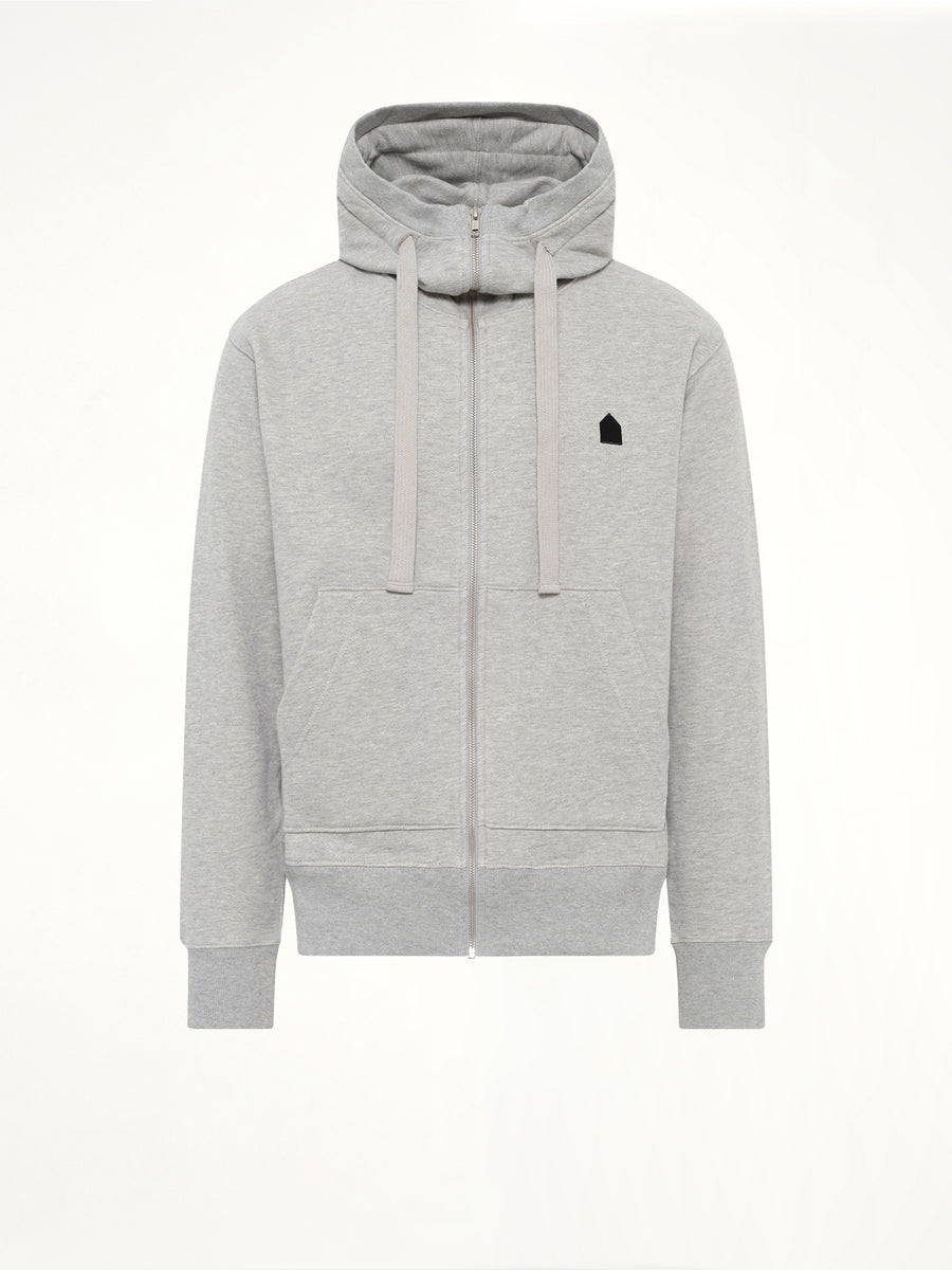 Hut Embroidery Zipped Knit Hoodie in Grey