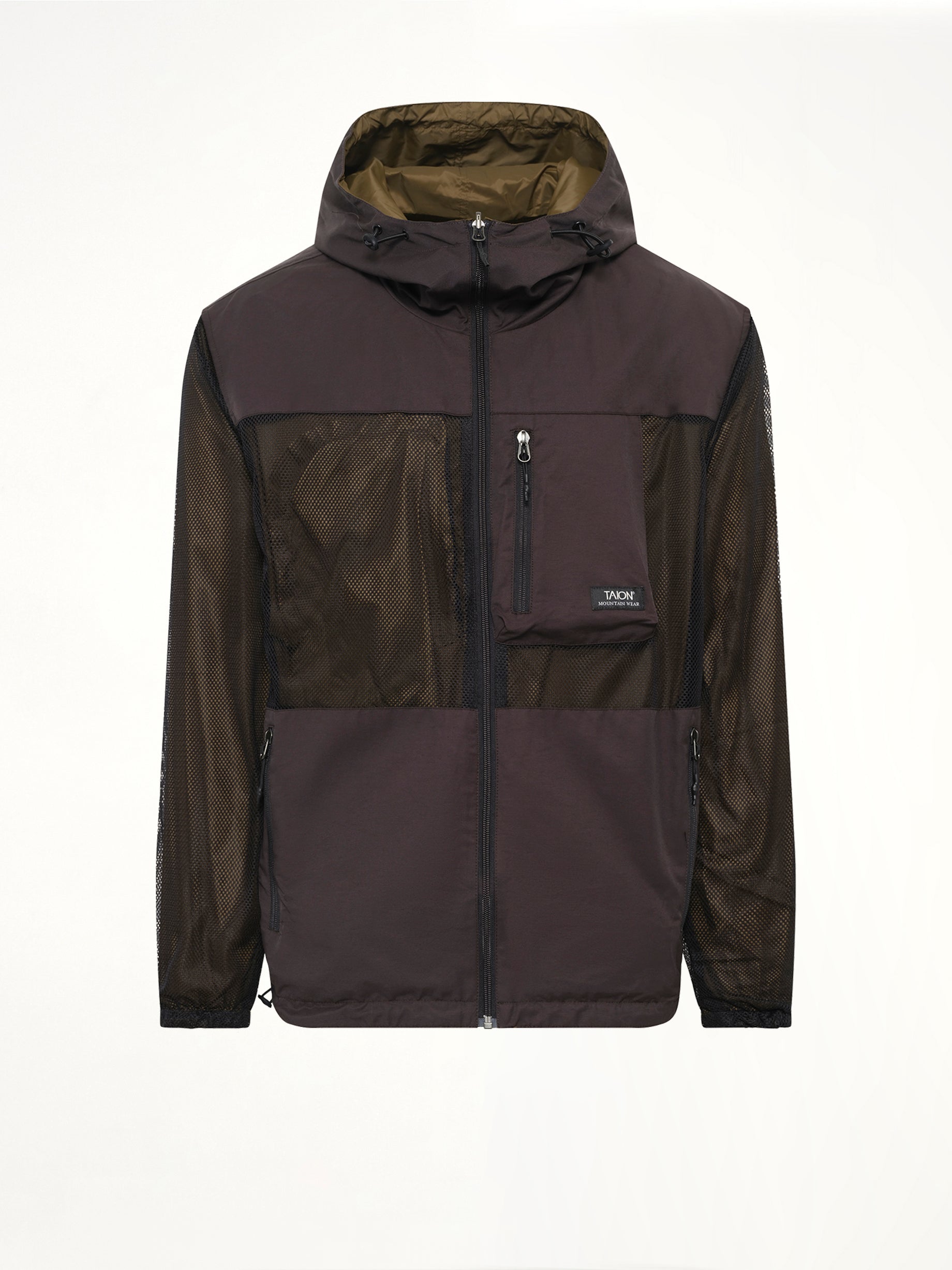 Non Down Mountain Reversible W-Zip Hood Jacket in Black/Dark Olive