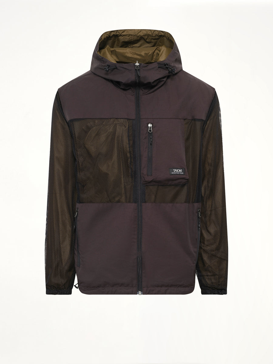 Non Down Mountain Reversible W-Zip Hood Jacket in Black/Dark Olive