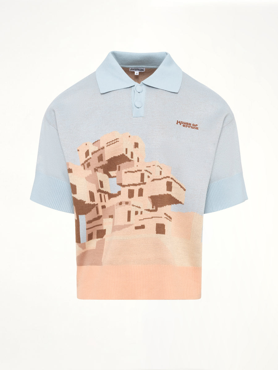 The Apartments Knitted Polo in Blue