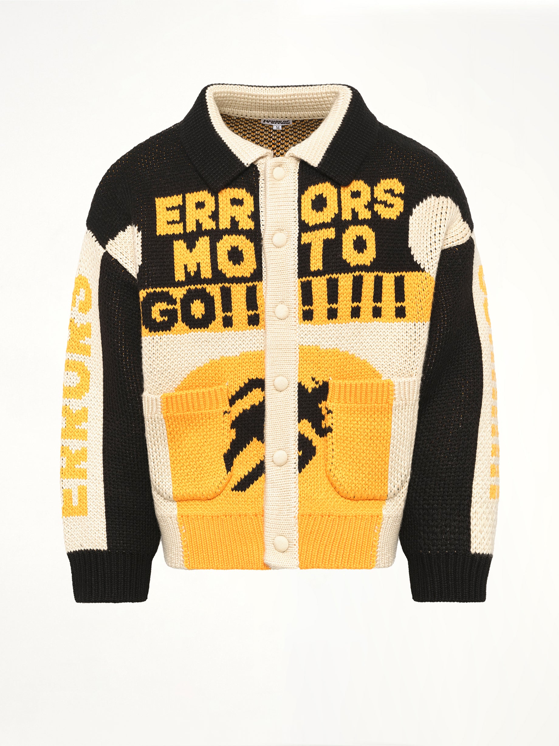 Thick Knit Moto Cardigan in Black/Orange