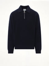 Wool Zip Sweater in Navy