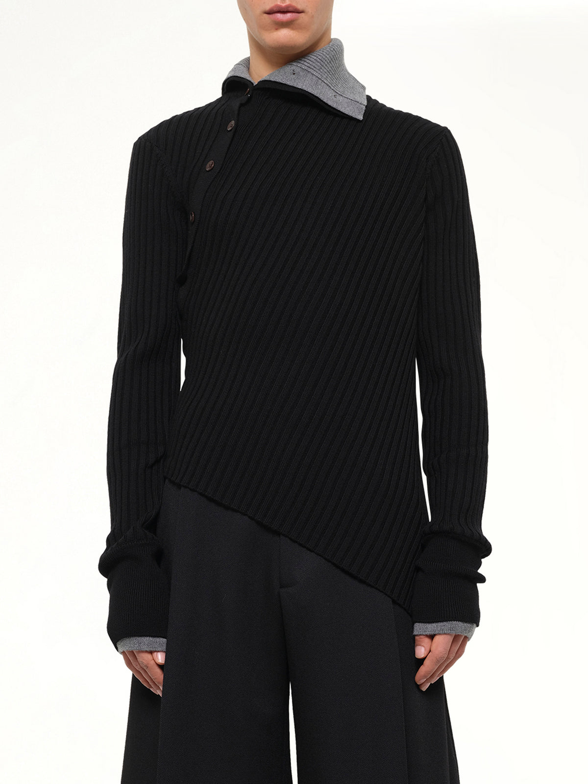 Asymmetrical Wool Turtle Neck in Black