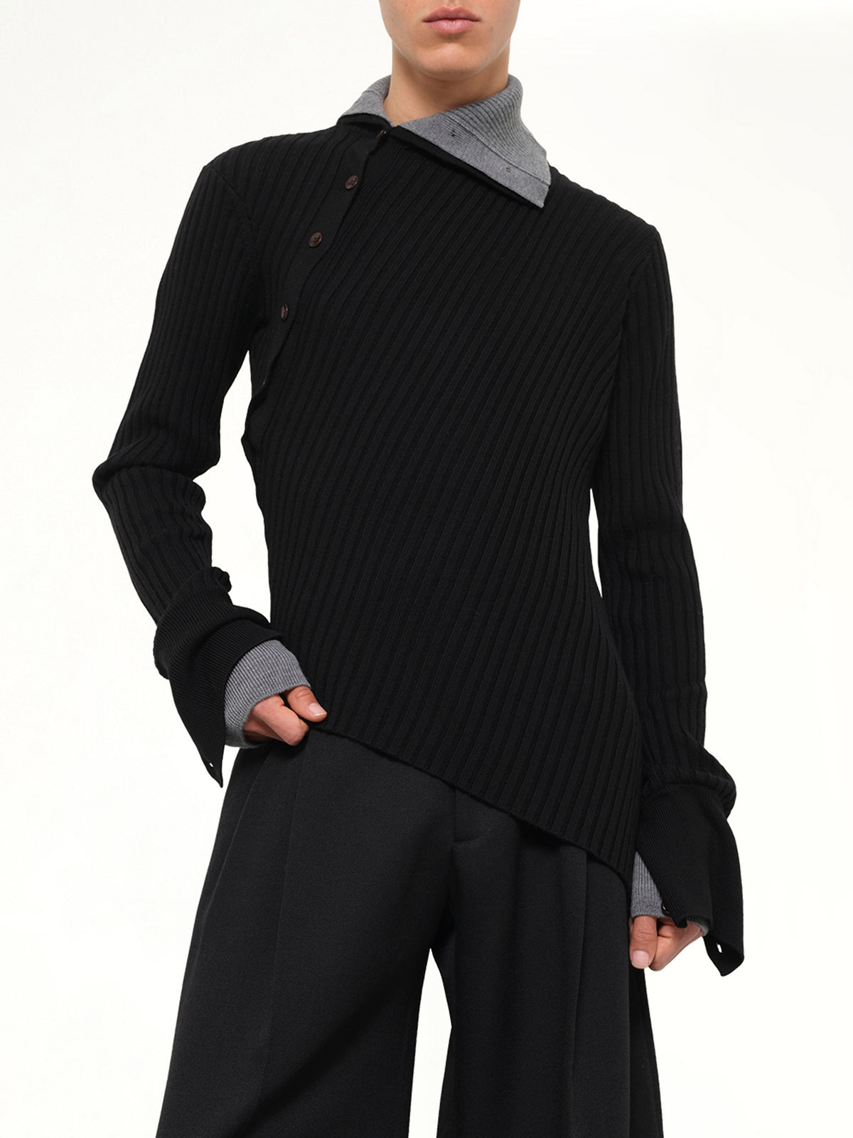 Asymmetrical Wool Turtle Neck in Black