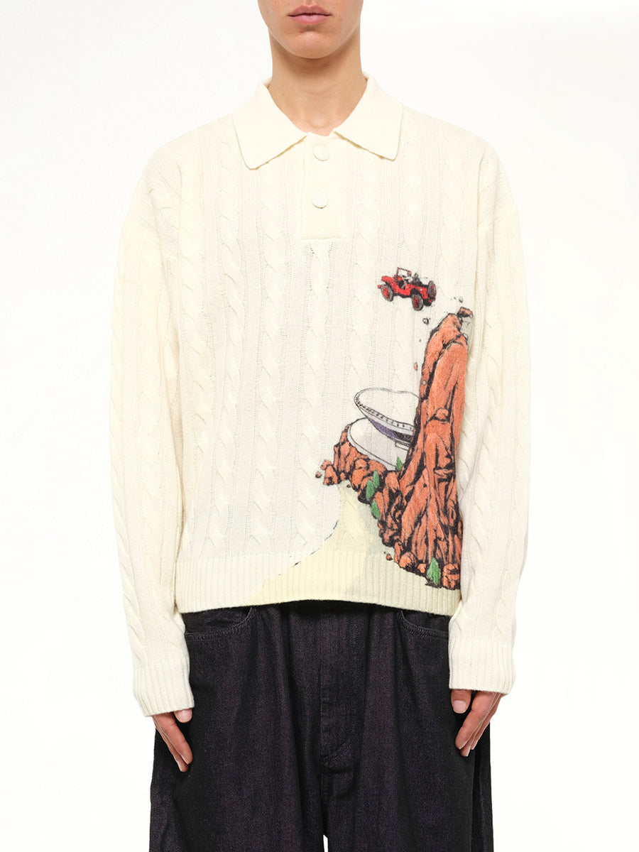 Cliff Crash Cable Knit Rugby in Cream