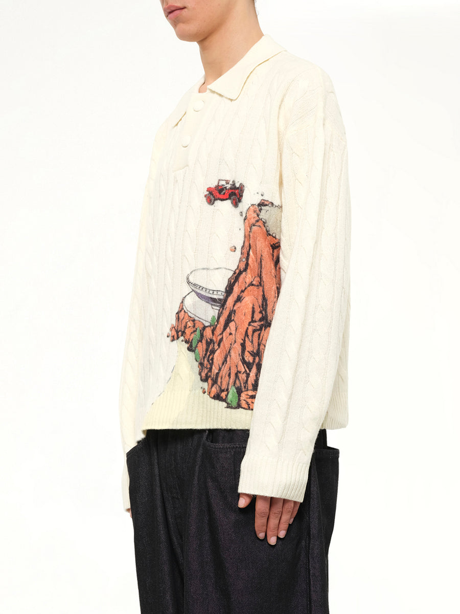 Cliff Crash Cable Knit Rugby in Cream