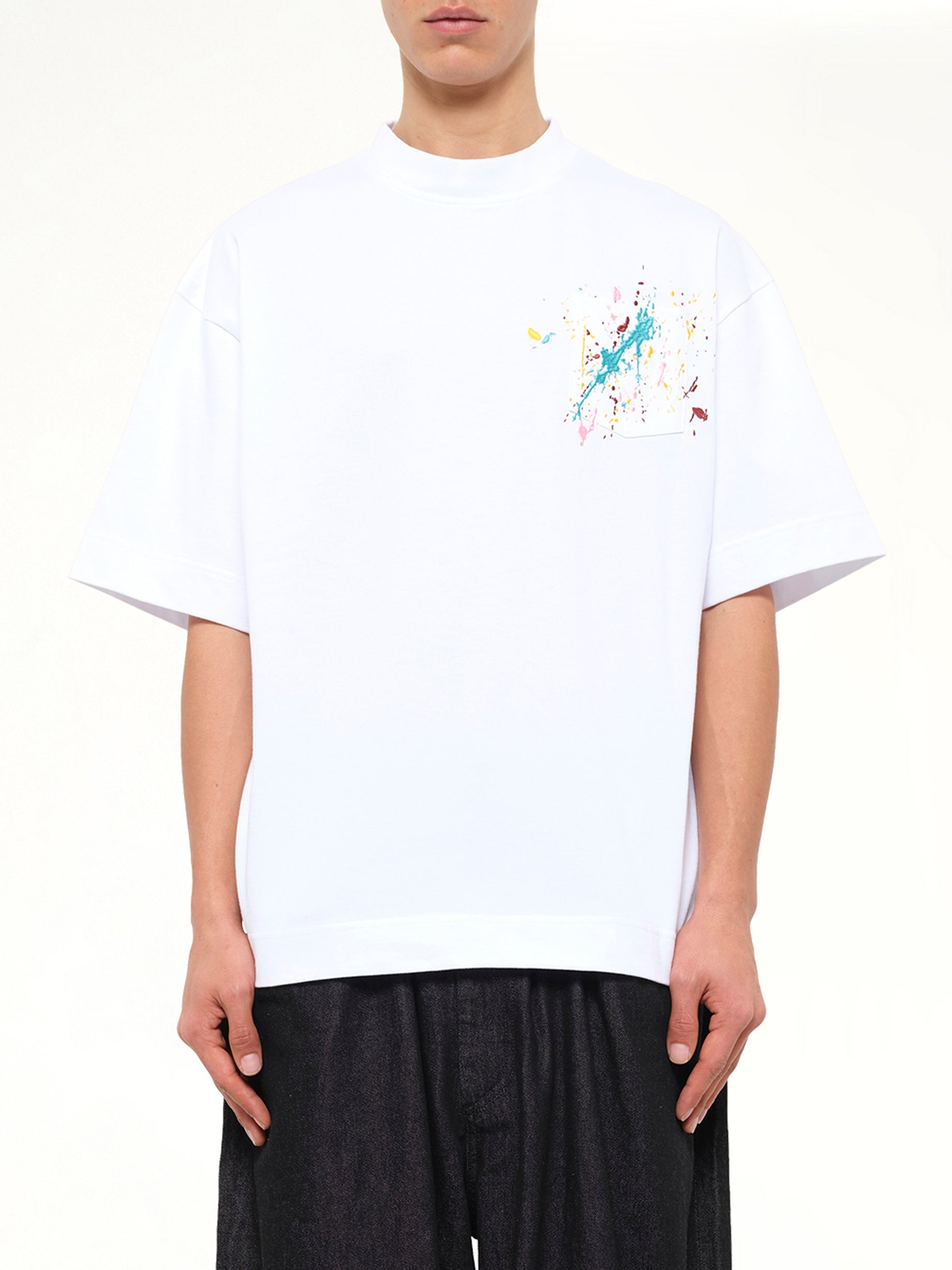 Embroidered Paint Splatter T-Shirt in White