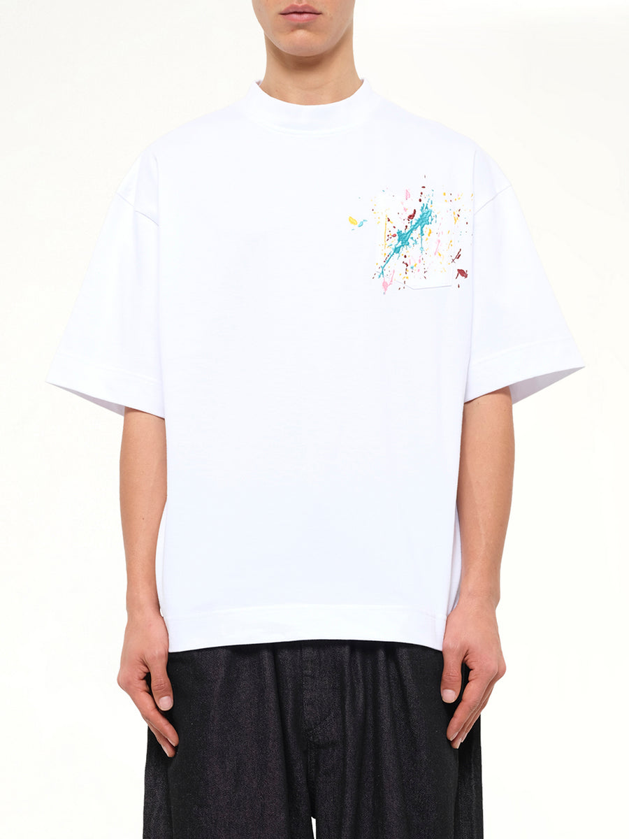 Embroidered Paint Splatter T-Shirt in White