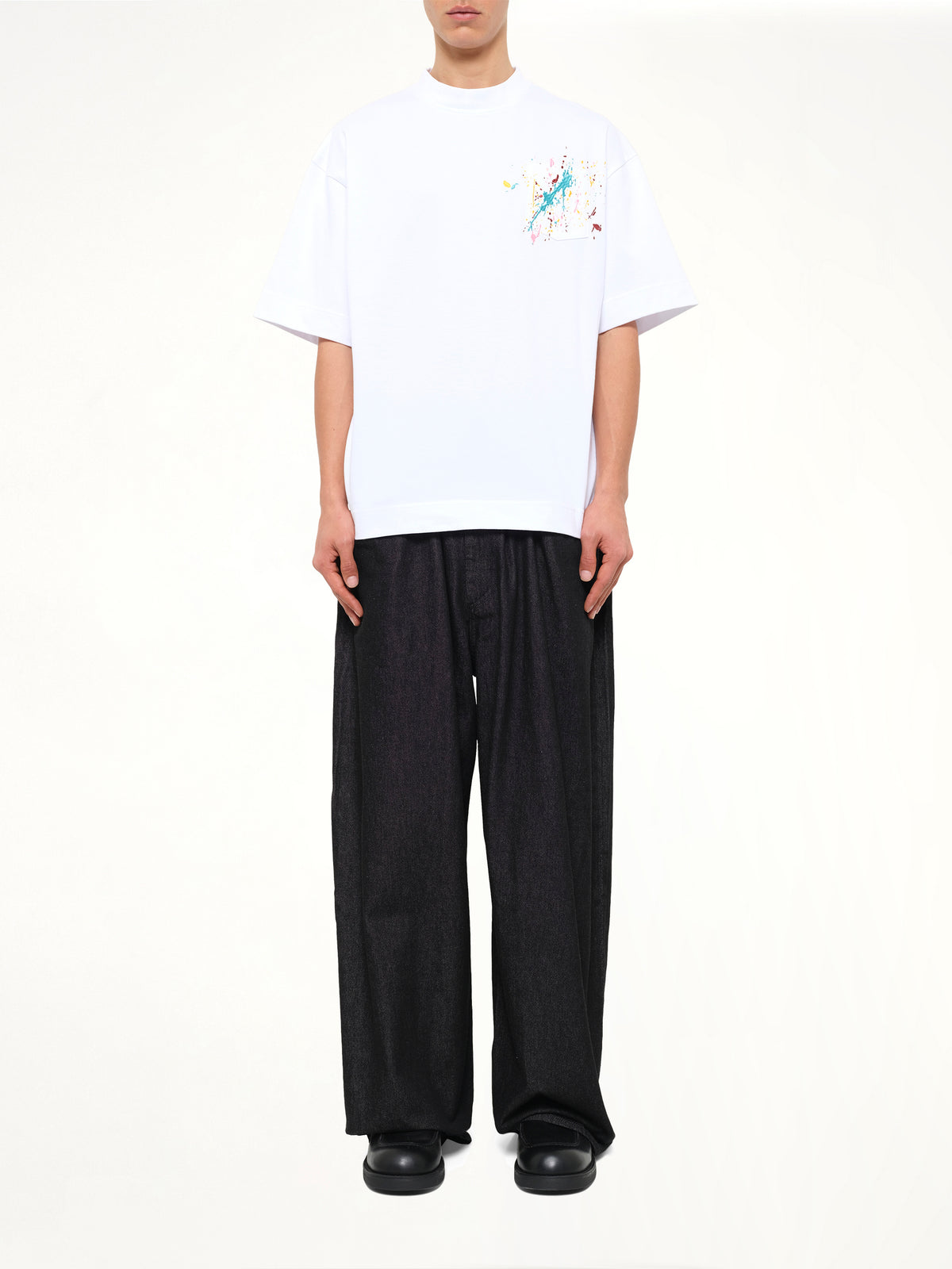 Embroidered Paint Splatter T-Shirt in White
