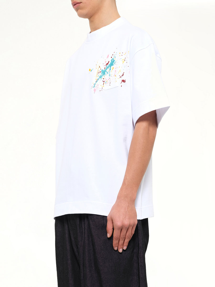 Embroidered Paint Splatter T-Shirt in White