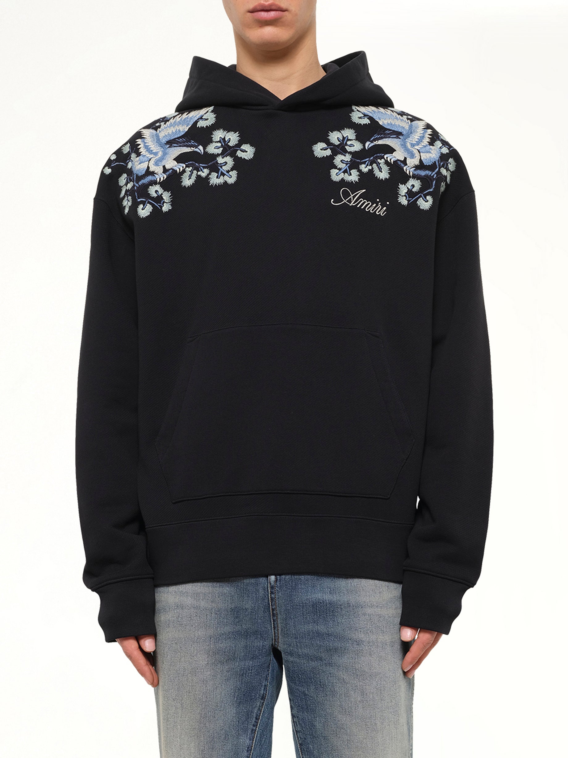 Floral Embroidered Hoodie in Black