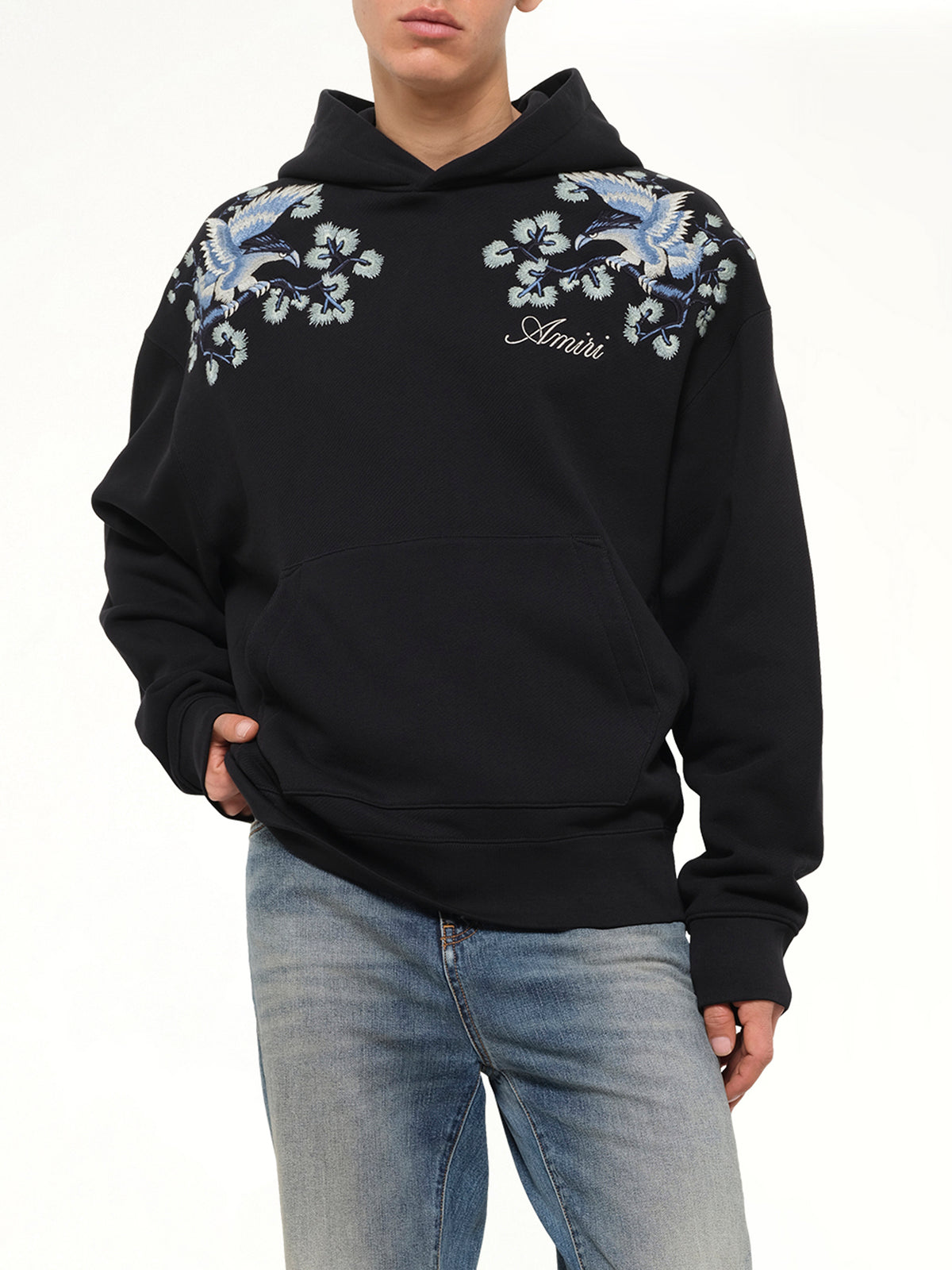 Floral Embroidered Hoodie in Black