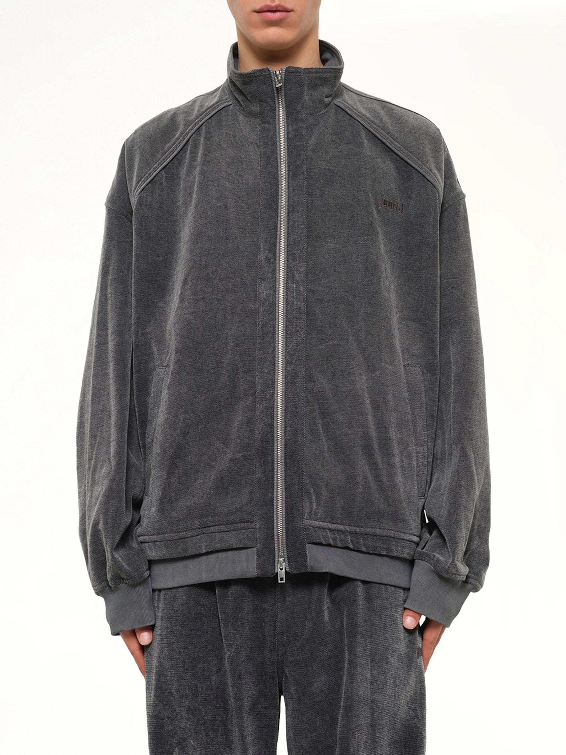 Highneck Denim Zip-Up Jacket in Black