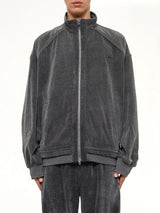 Highneck Denim Zip-Up Jacket in Black