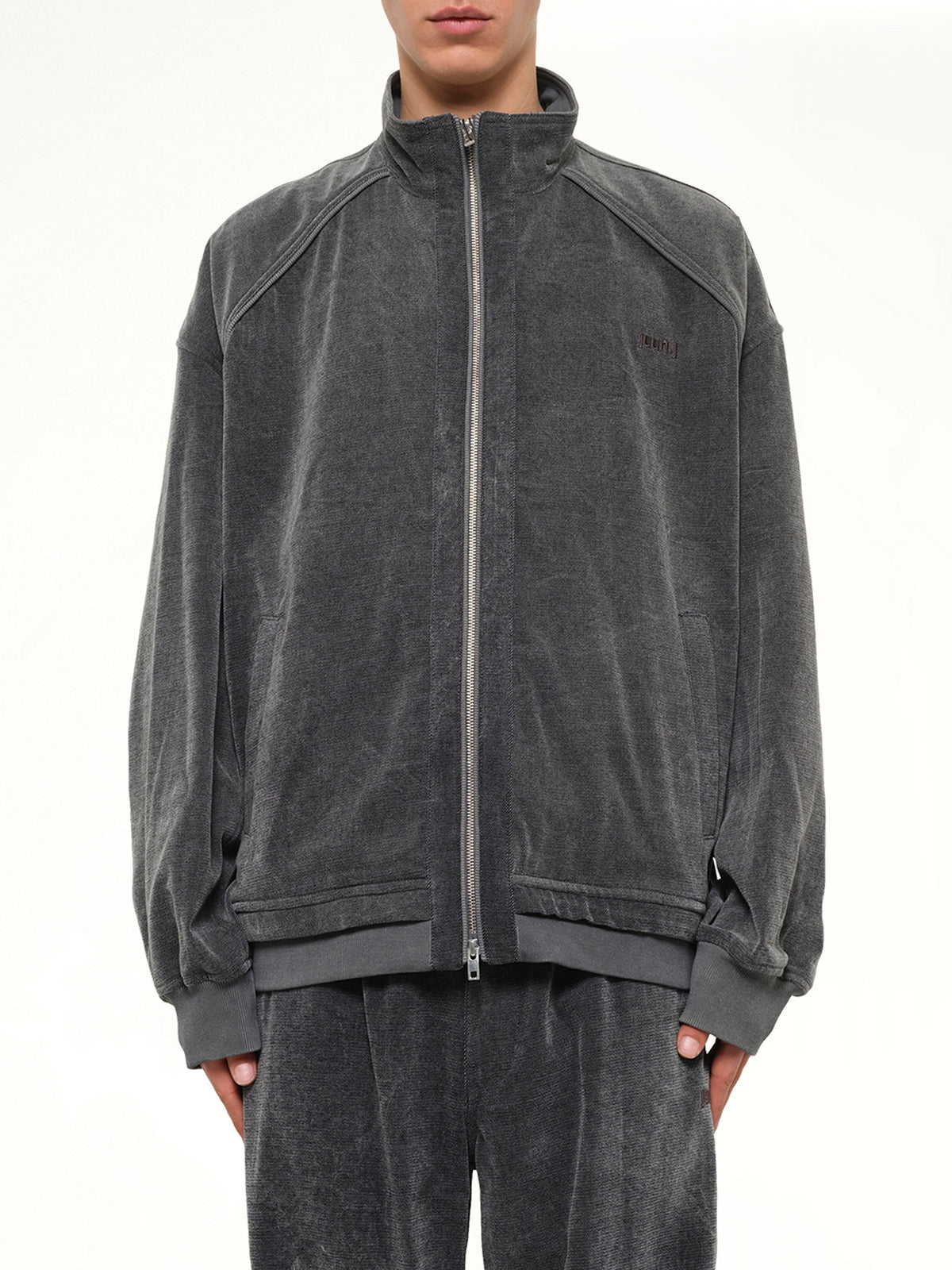 Highneck Denim Zip-Up Jacket in Black
