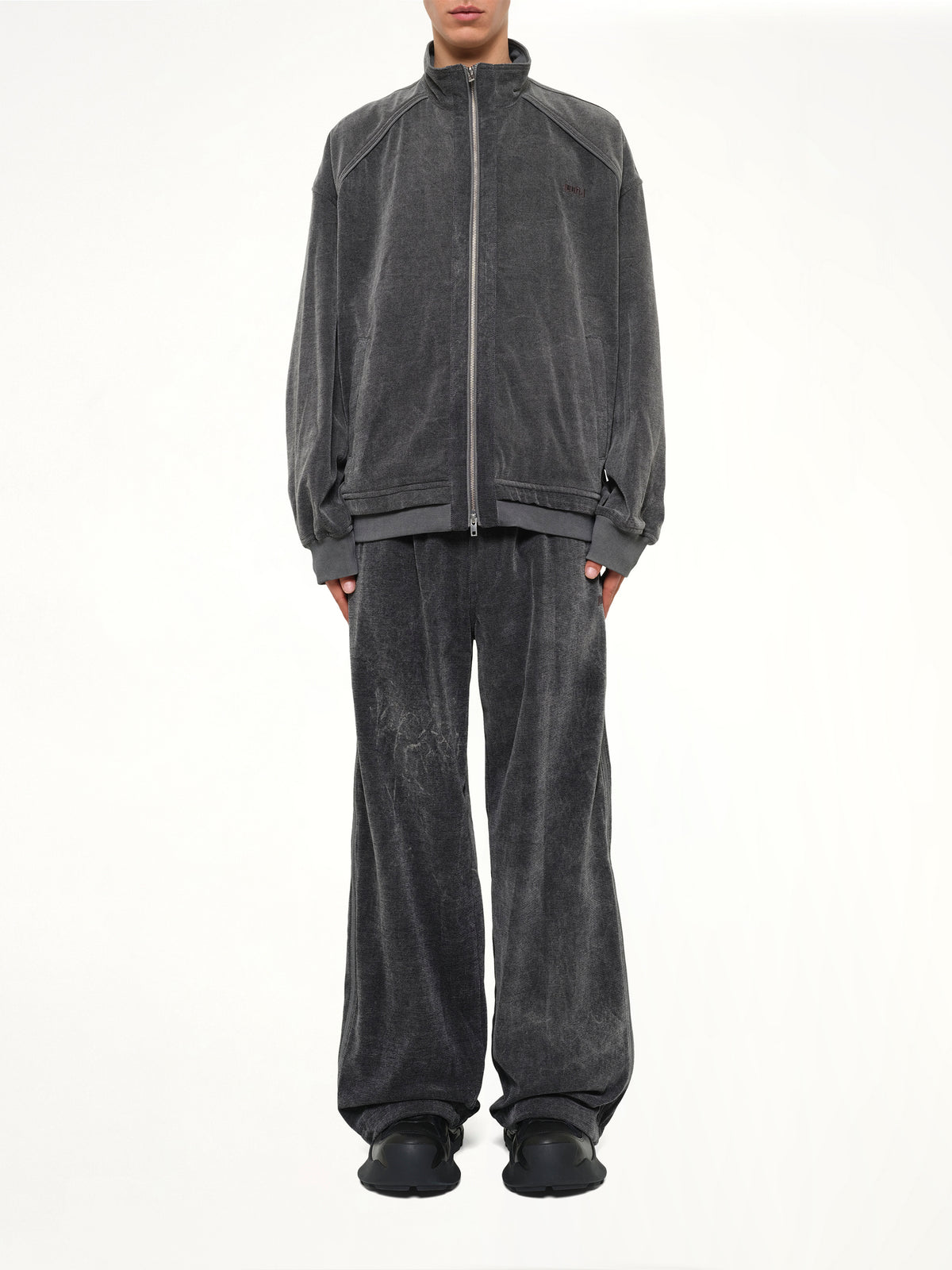 Highneck Denim Zip-Up Jacket in Black