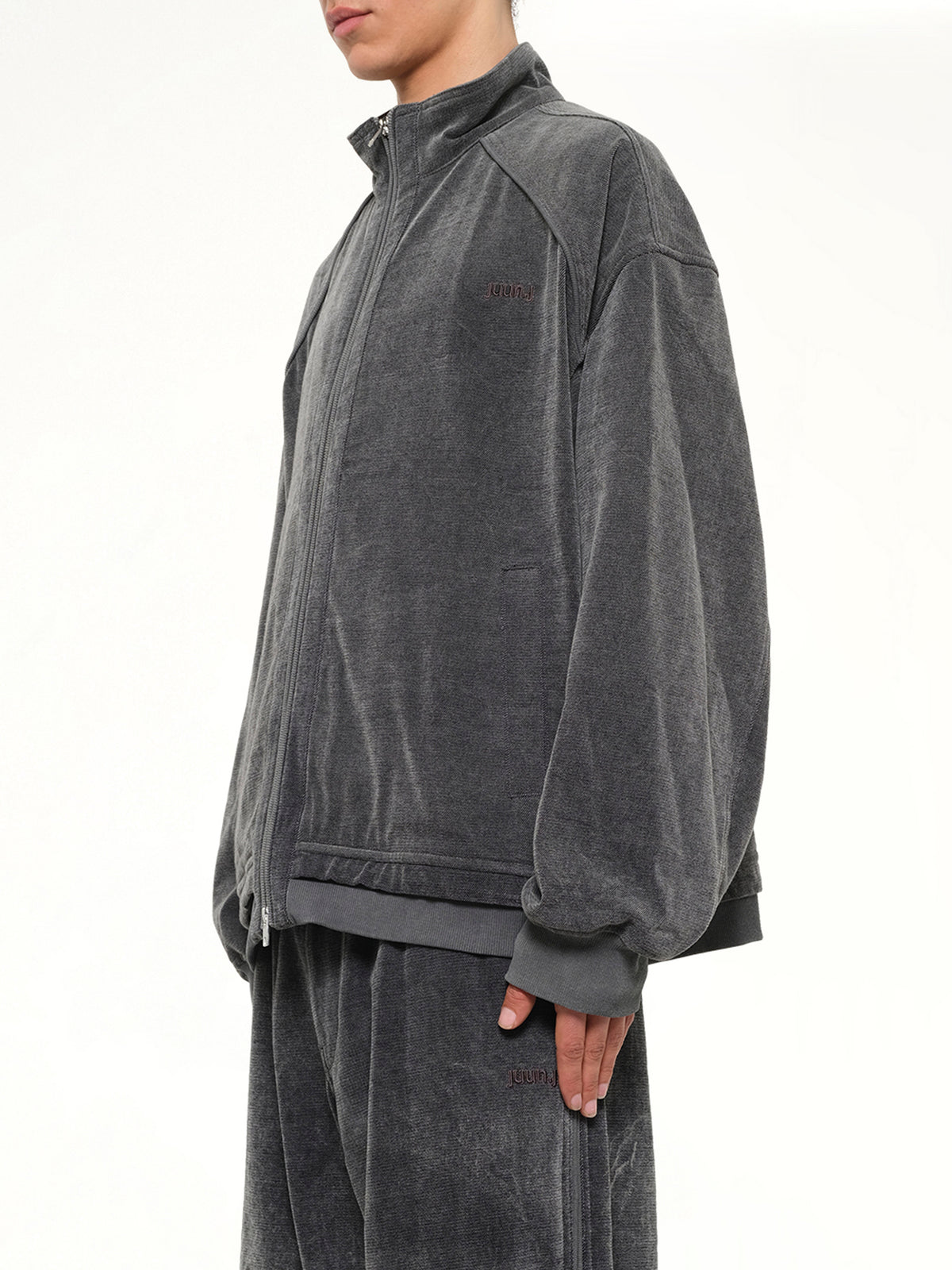 Highneck Denim Zip-Up Jacket in Black