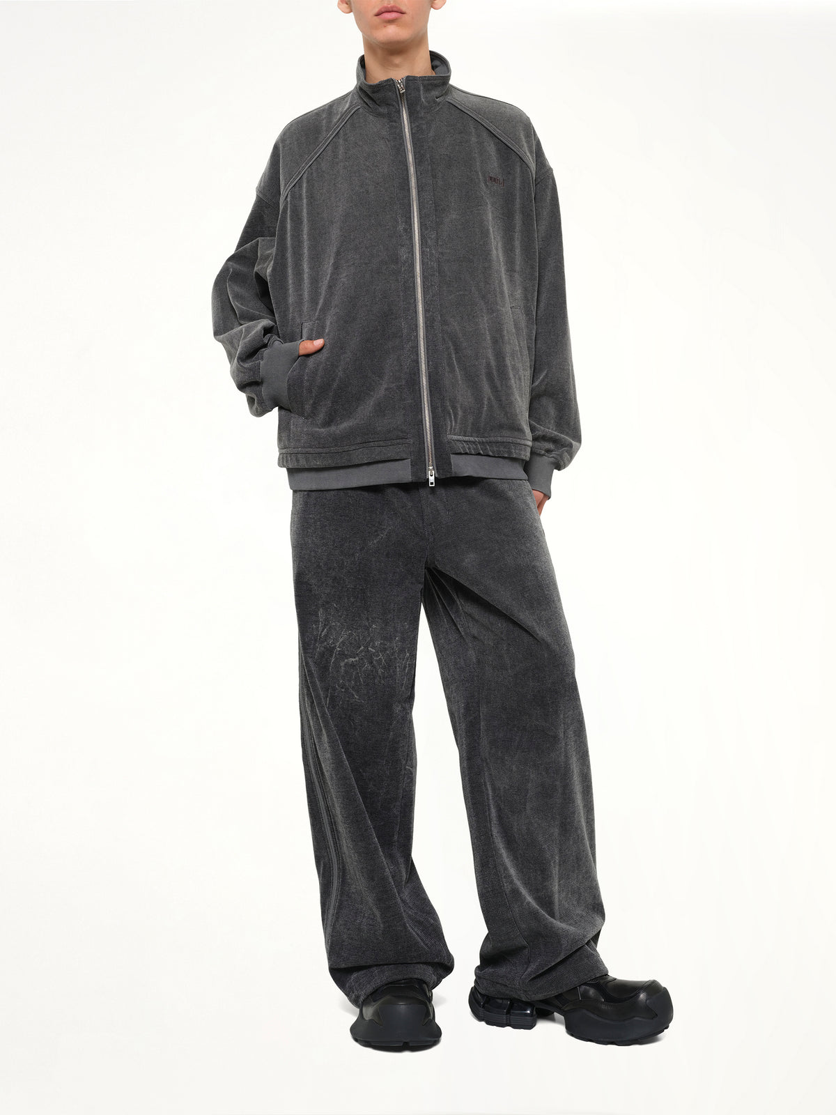 Highneck Denim Zip-Up Jacket in Black