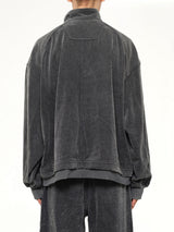 Highneck Denim Zip-Up Jacket in Black