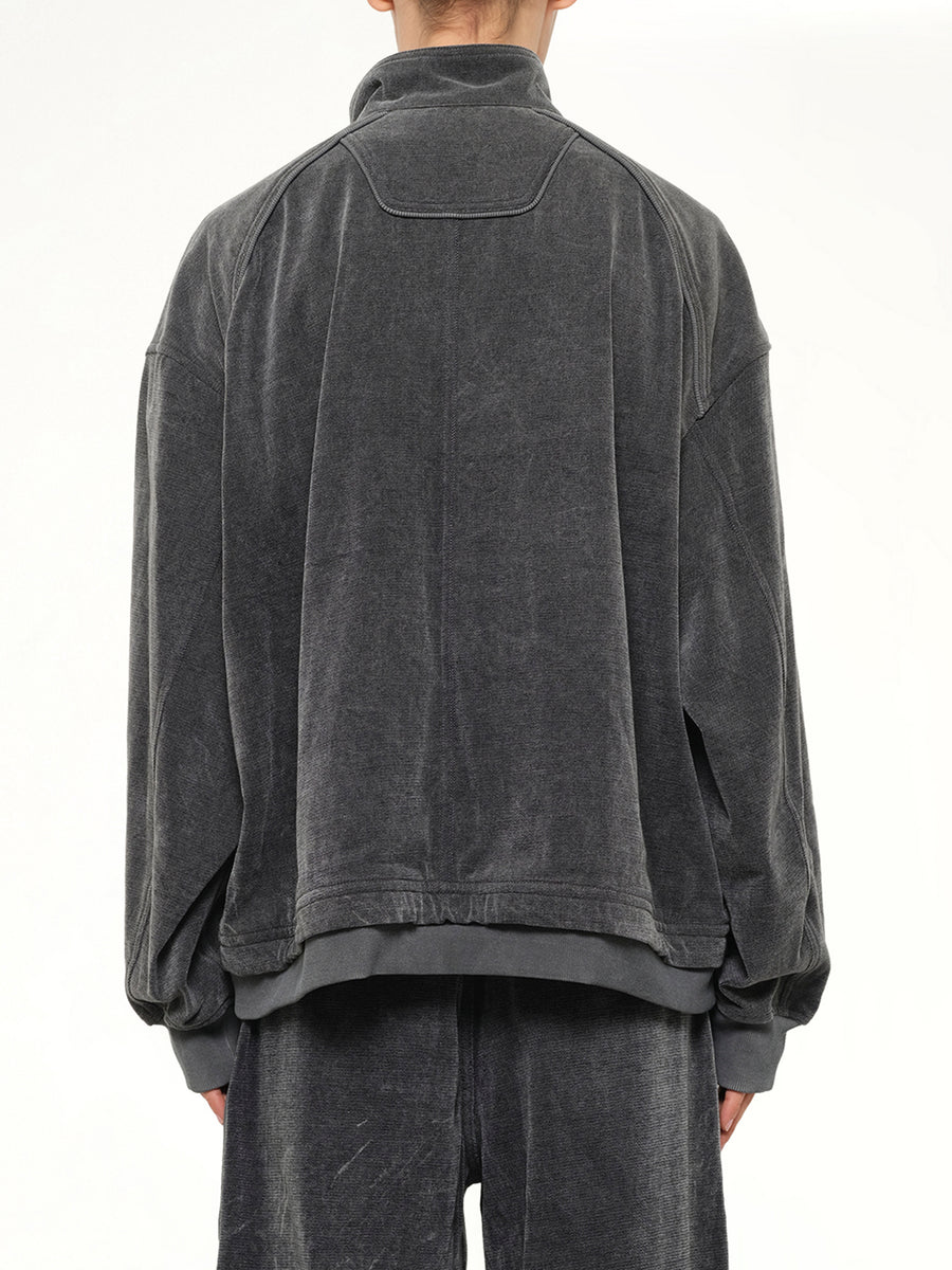 Highneck Denim Zip-Up Jacket in Black