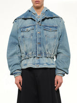 Hooded Denim Bomber in Blue