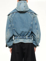 Hooded Denim Bomber in Blue