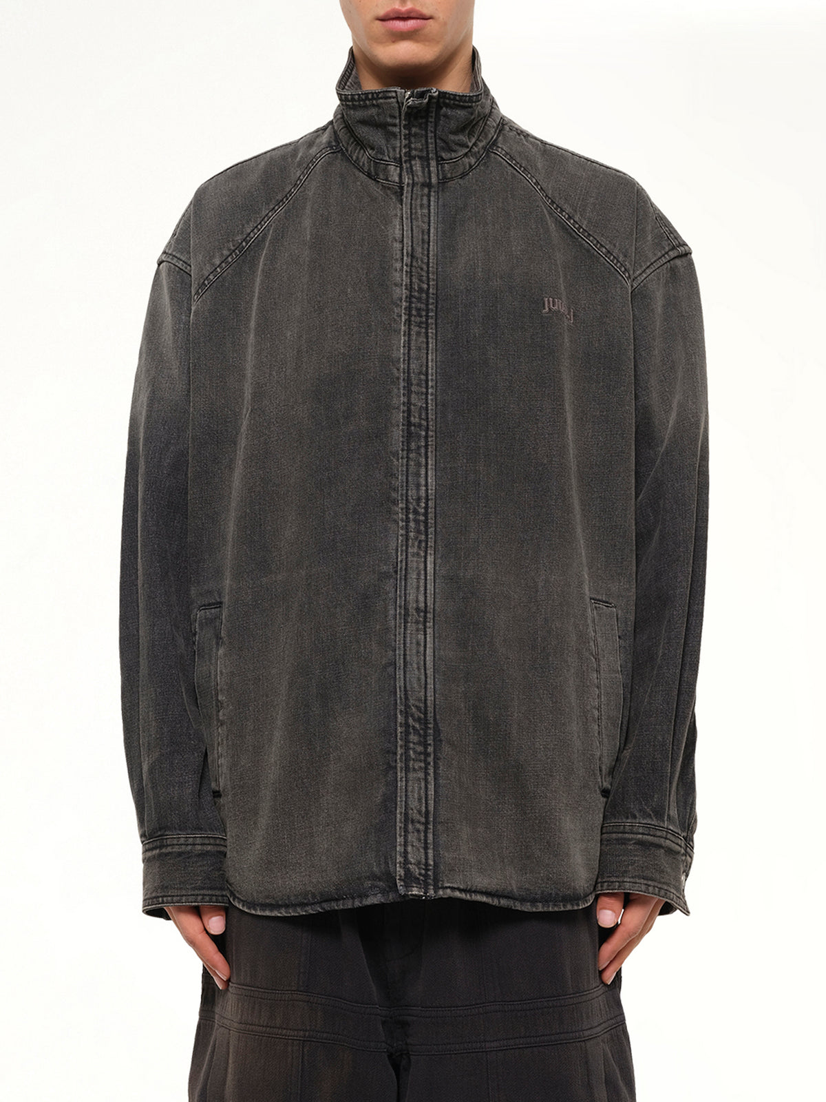 Hoodie Detachable Leather Jumper in Black