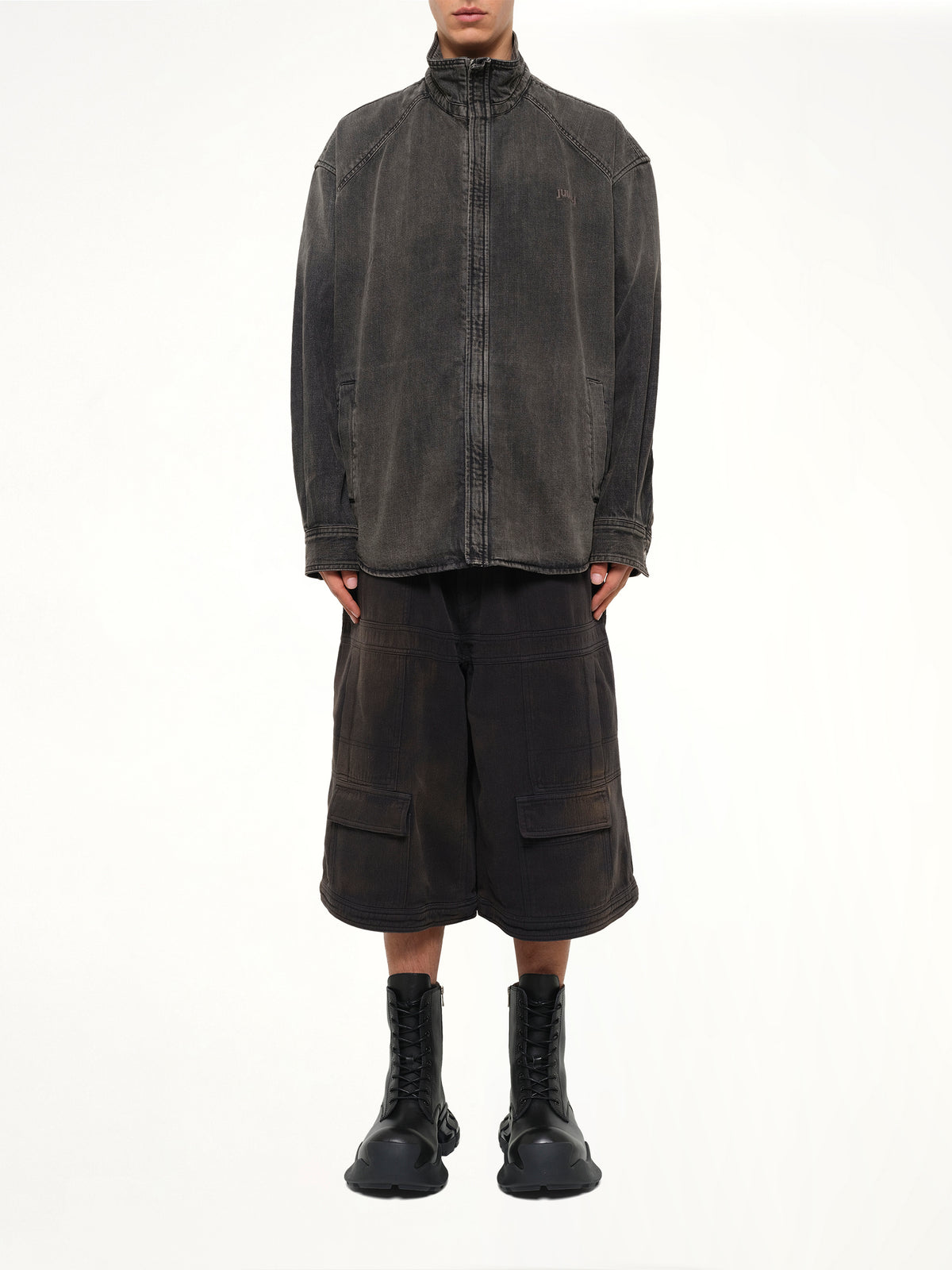 Hoodie Detachable Leather Jumper in Black