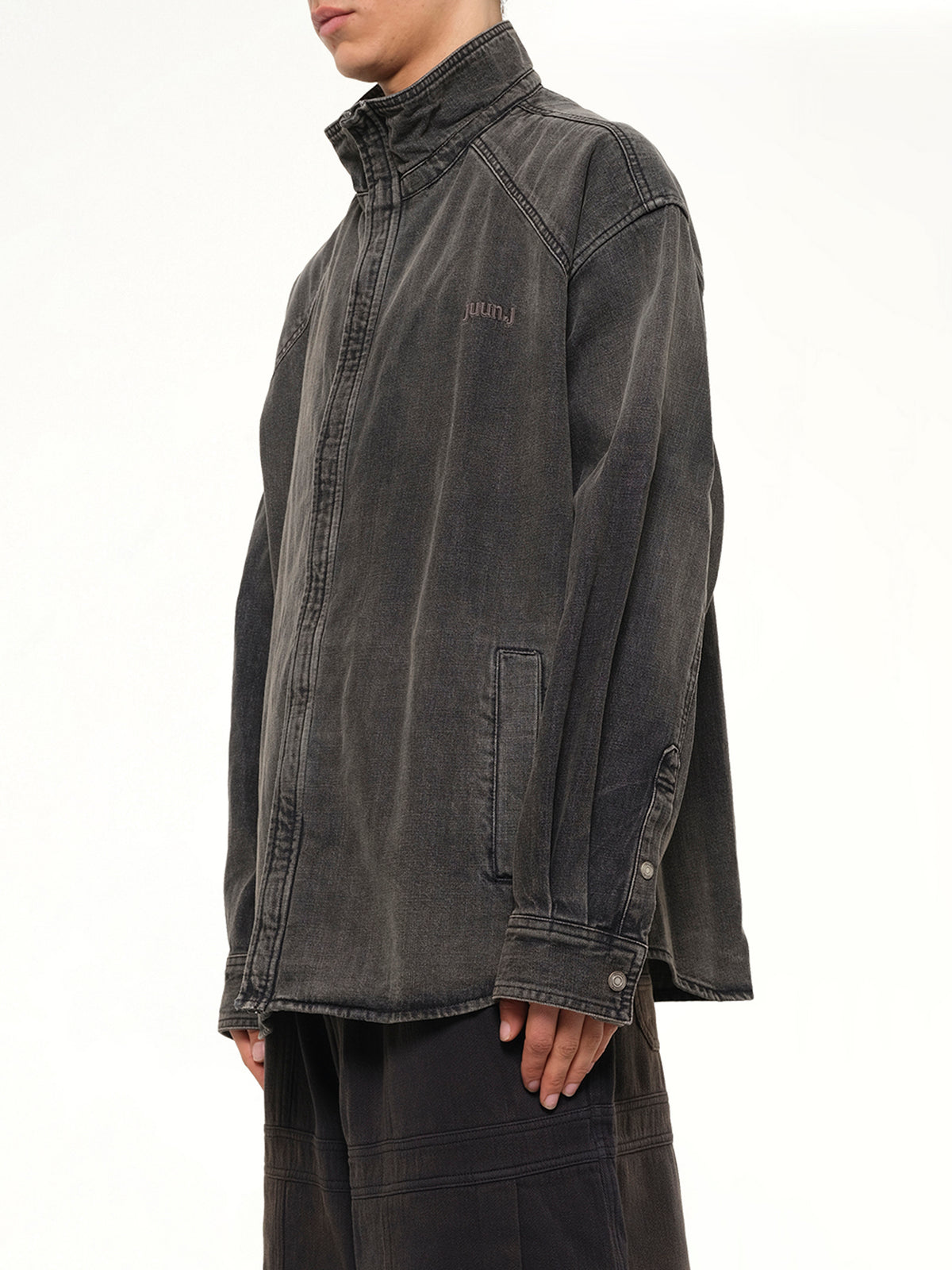 Hoodie Detachable Leather Jumper in Black