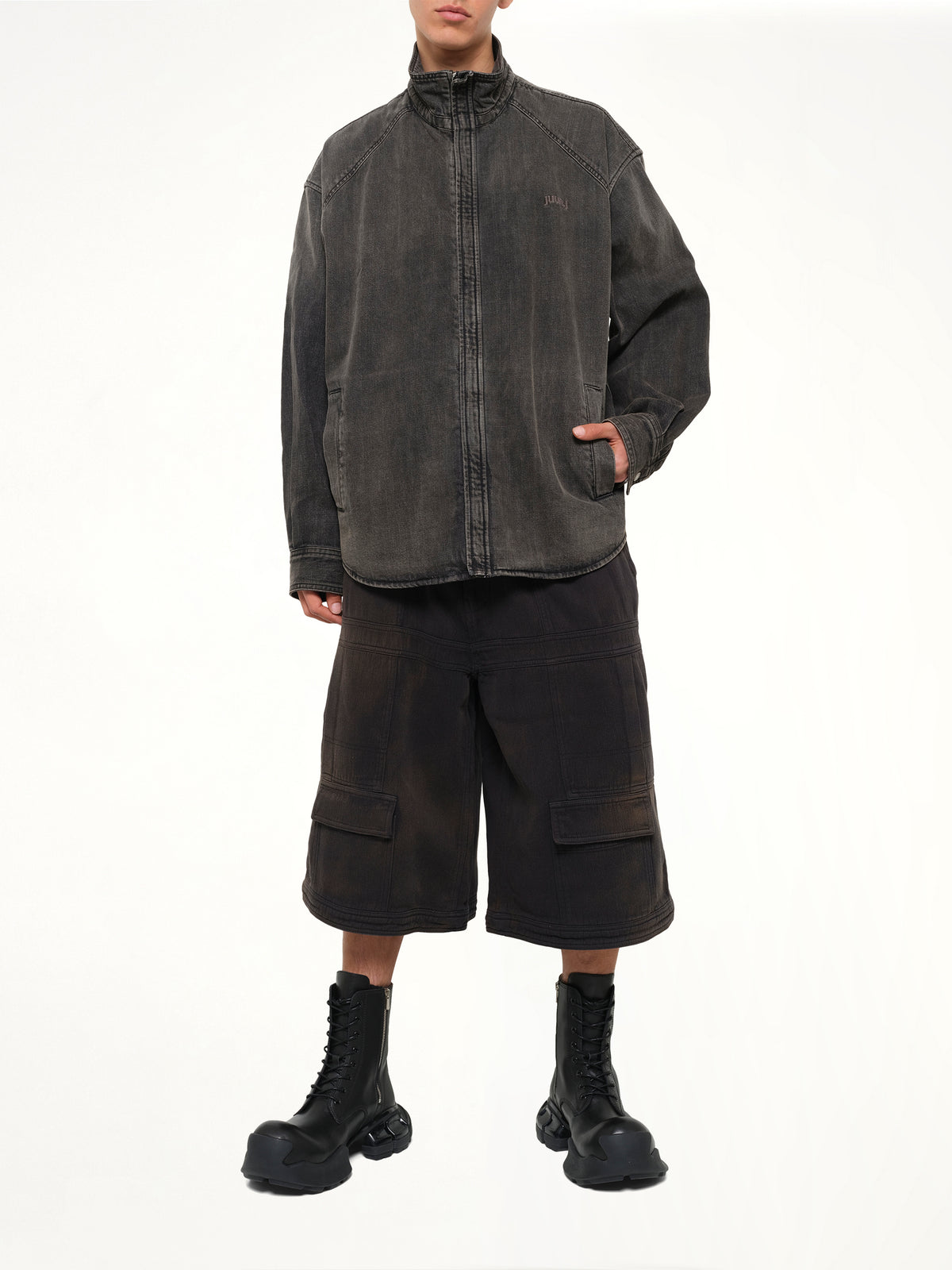 Hoodie Detachable Leather Jumper in Black