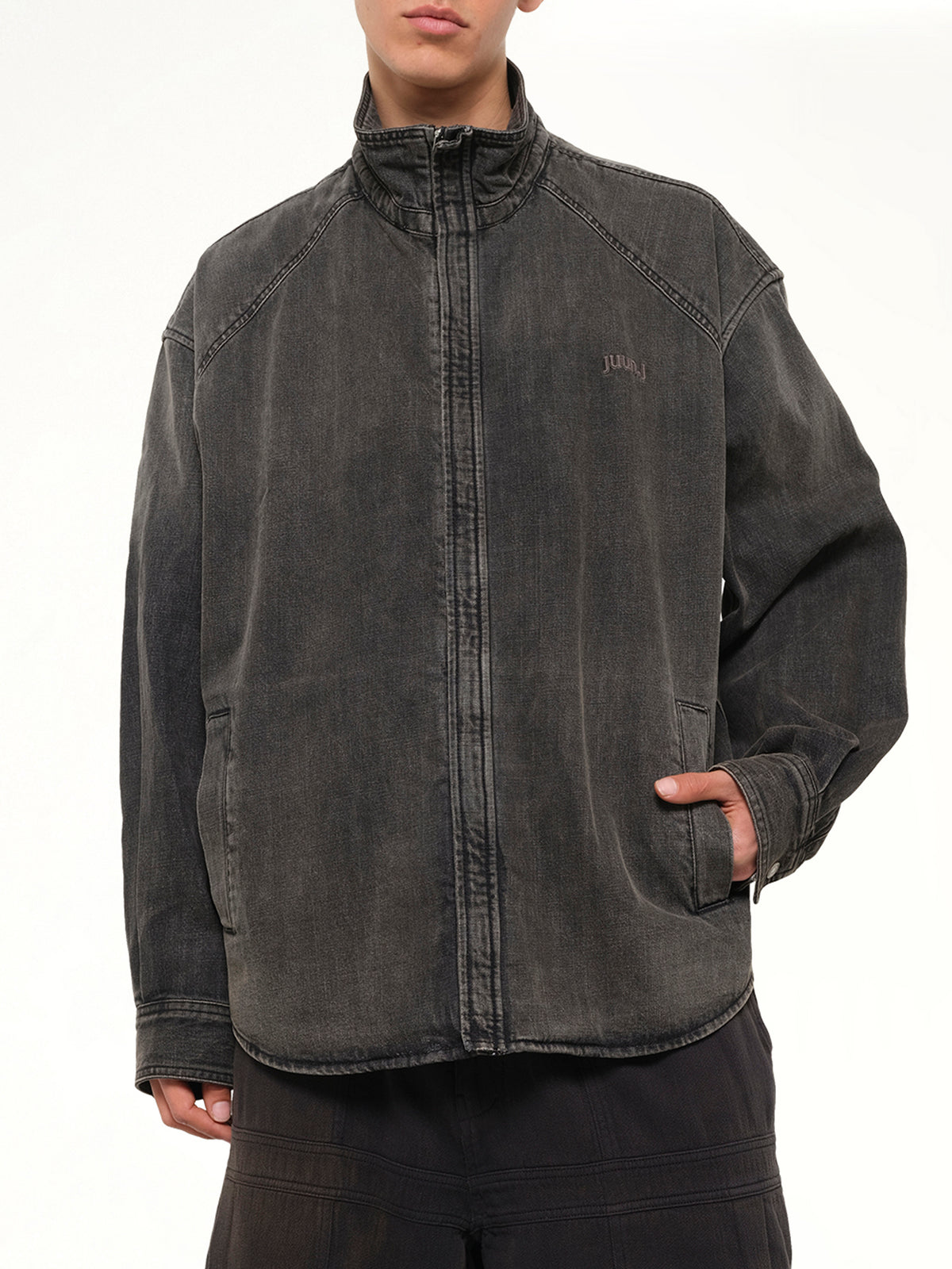 Hoodie Detachable Leather Jumper in Black