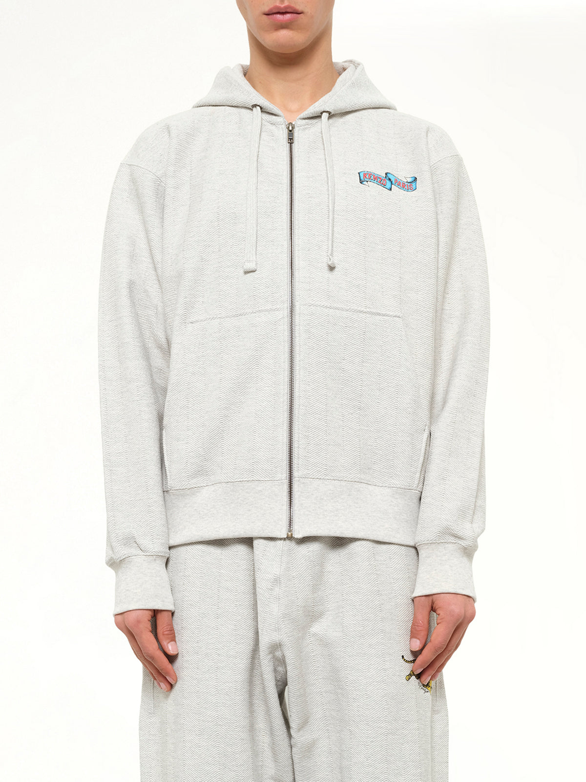 Kenzo Jumping Tiger Classic Zip Up Hoodie in Pale Grey