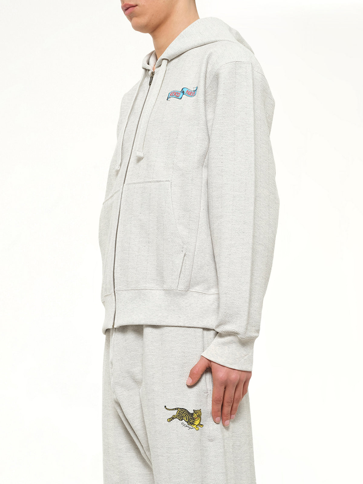 Kenzo Jumping Tiger Classic Zip Up Hoodie in Pale Grey