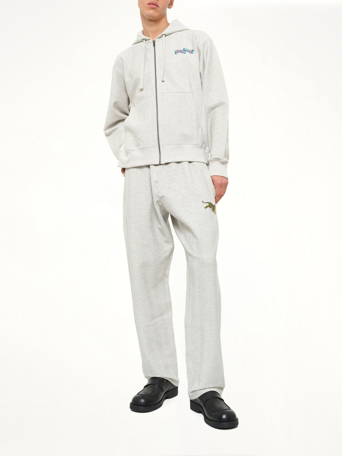 Kenzo Jumping Tiger Classic Zip Up Hoodie in Pale Grey
