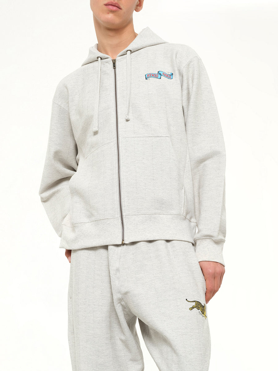 Kenzo Jumping Tiger Classic Zip Up Hoodie in Pale Grey