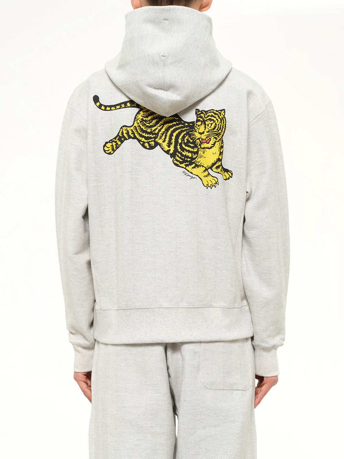 Kenzo Jumping Tiger Classic Zip Up Hoodie in Pale Grey