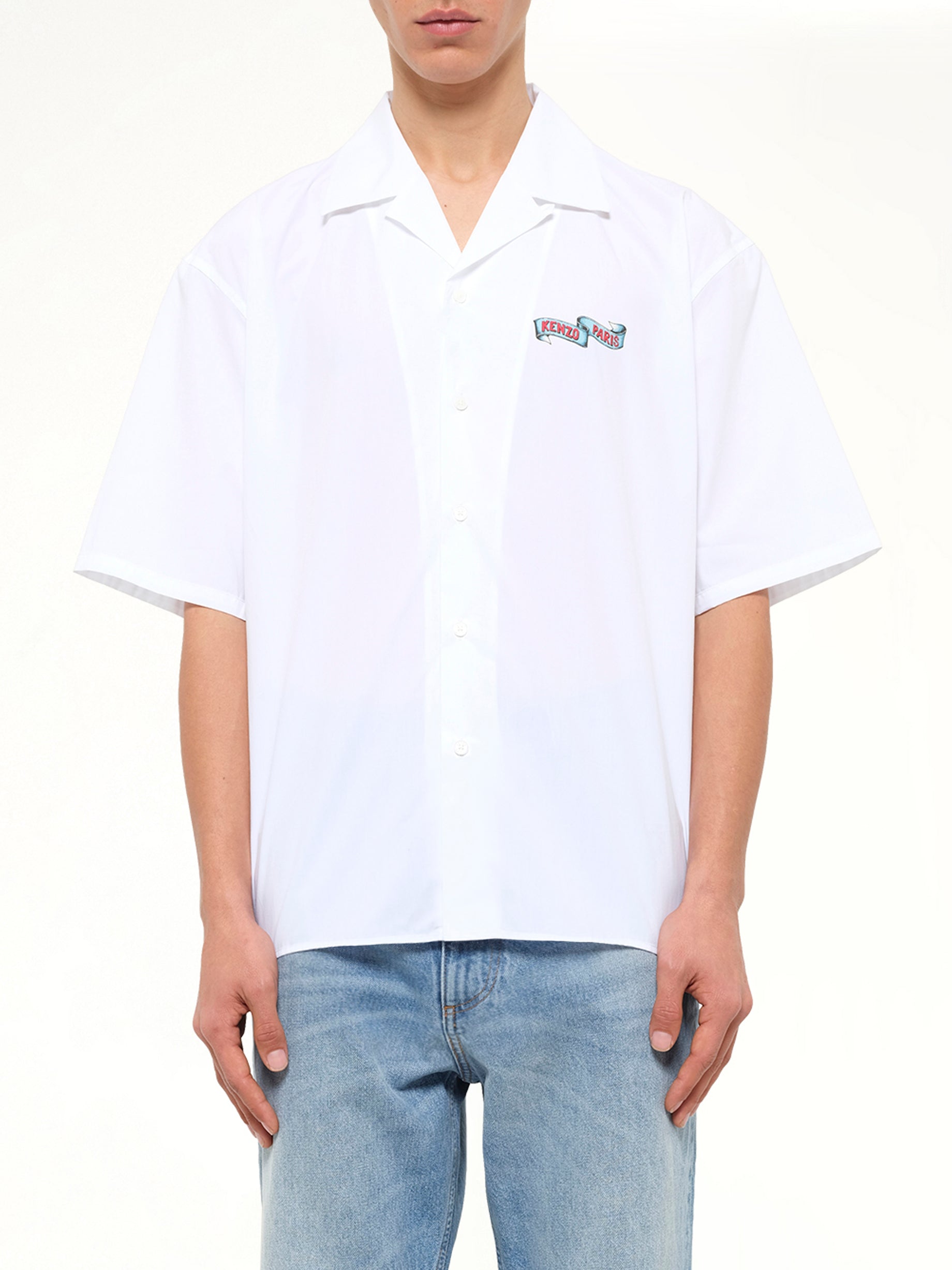 Kenzo Jumping Tiger Hawaiian Short Sleeve Shirt in White