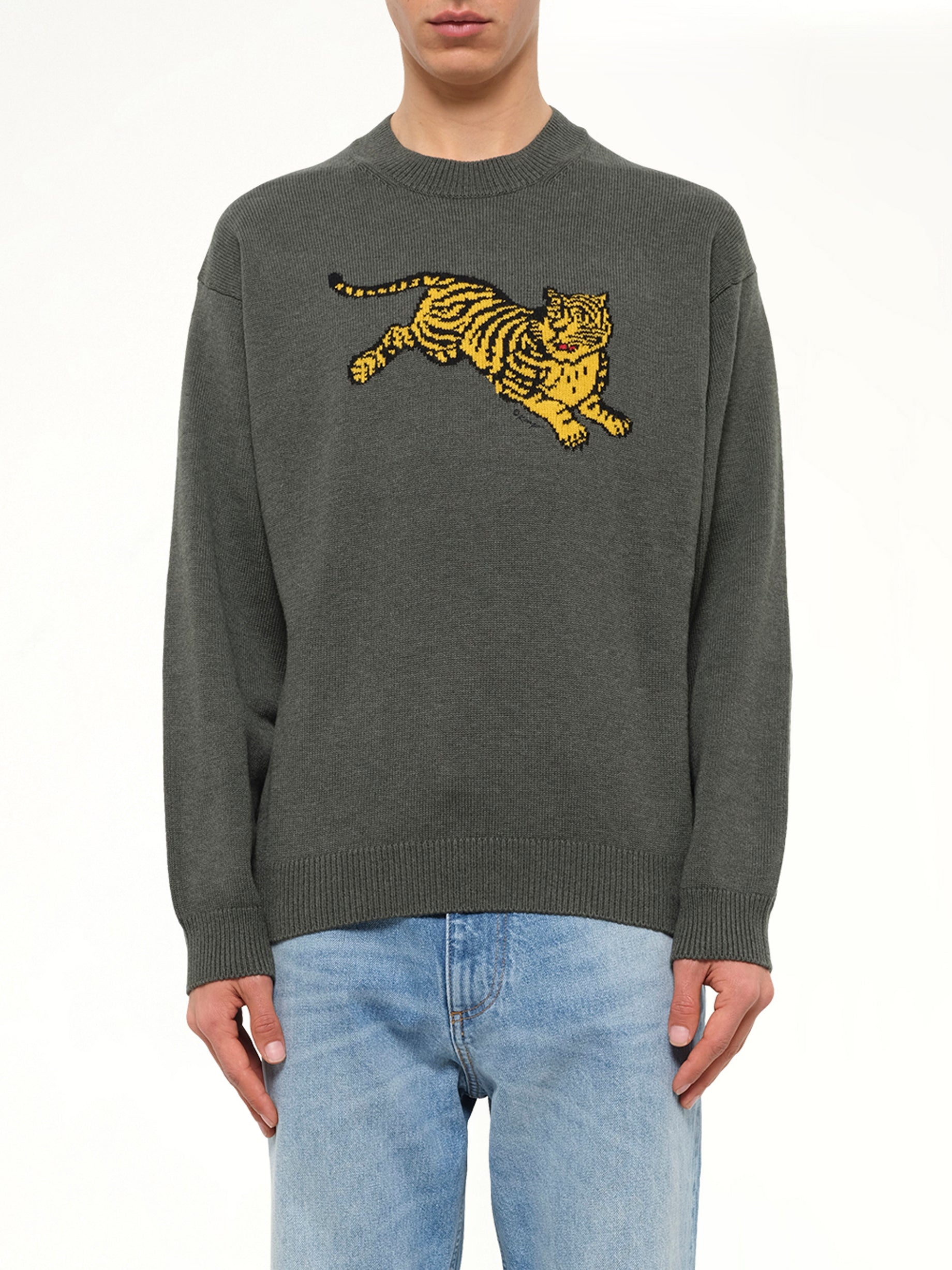 Kenzo Jumping Tiger Jumper in Dark Khaki